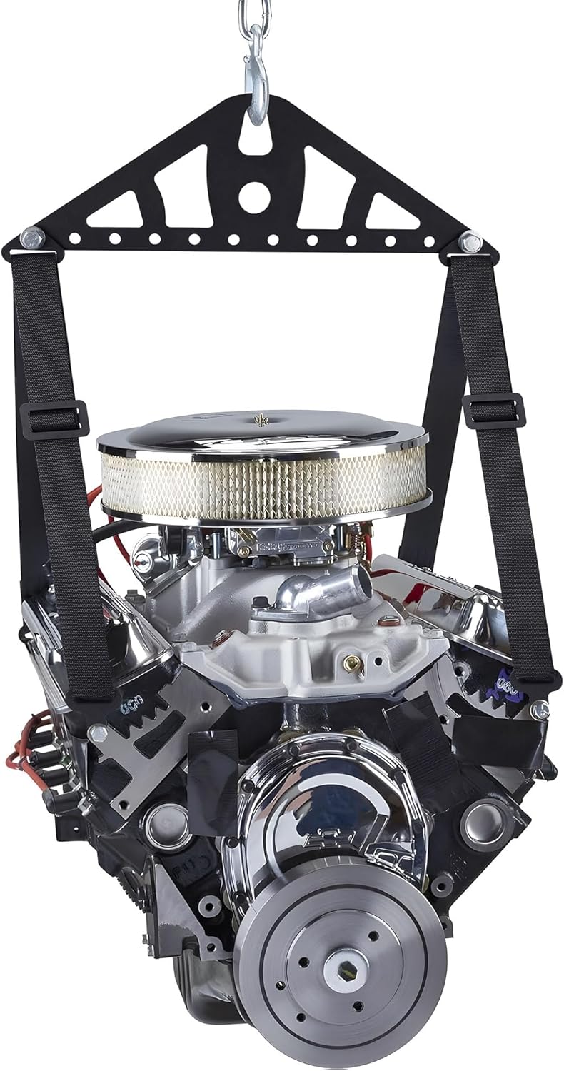 Ustinian Universal 2 Point or 4 Point Engine Lift Sling Kit Featuring Black Powder Coated Steel Construction with Adjustable Nylon Straps and a 1200 lb Capacity for Easy Installation - Image 1